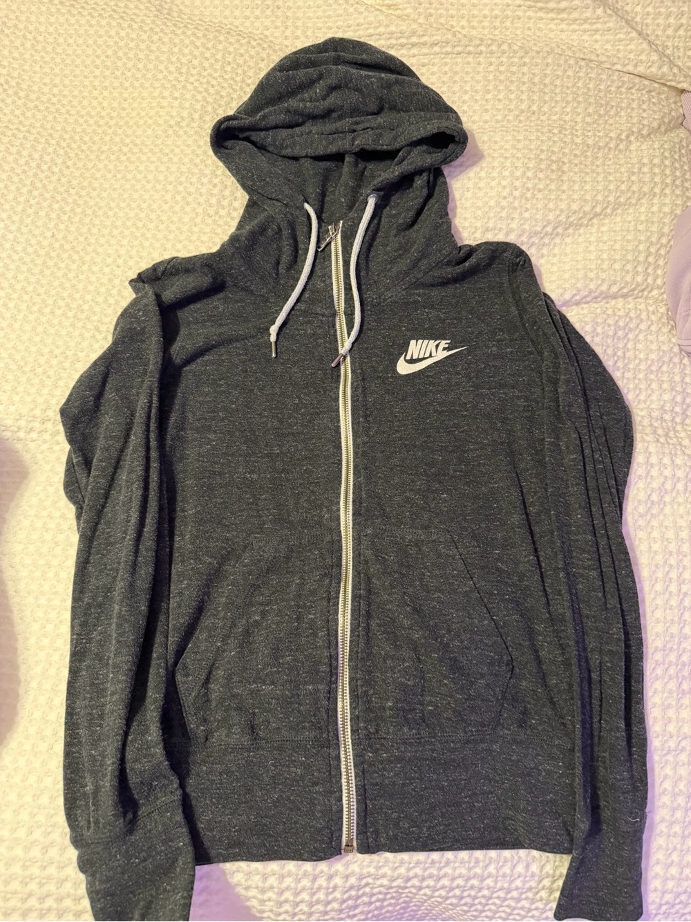 Nike Charcoal Gray Zip Hoodie with White Drawcords